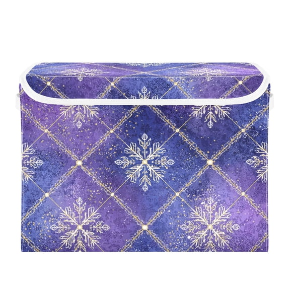 Christmas Snowflakes with Golden Lace Plaids Foldable Storage Bins with Lids Handles Collapsible Storage Containers Tote Boxes 16.5 x 12.6 x 11.8 inches