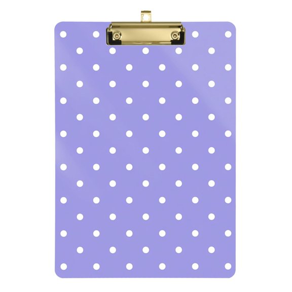 Purple Background White Dots Acrylic Clipboard Drawing Board with Hook Writing Pad File Storage A4 Size Gold 12.5" x 9"