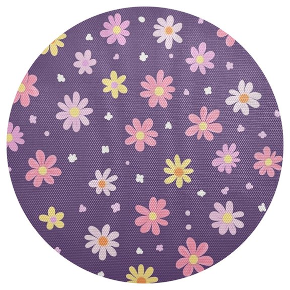 Purple Background with Colorful Daisies Flowers PVC Round Grid Placemat Table Mat 1 Pc 15.4" x 15.4"