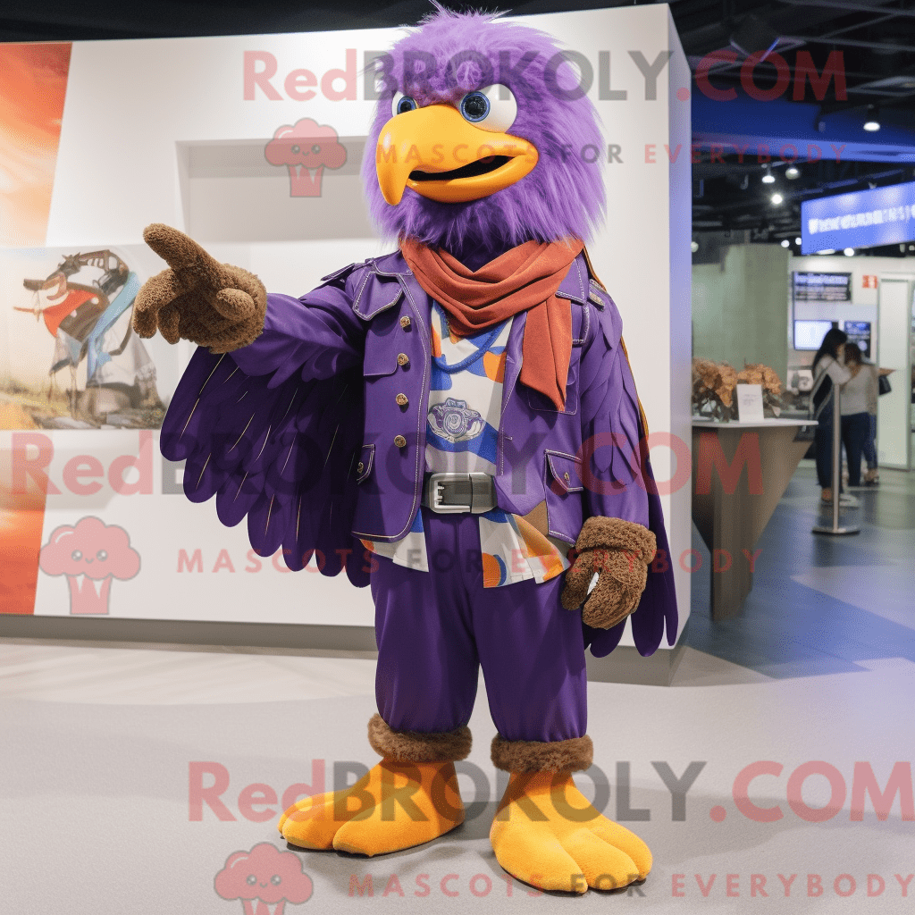 Purple Bald Eagle REDBROKOLY mascot costume character dressed with a ...
