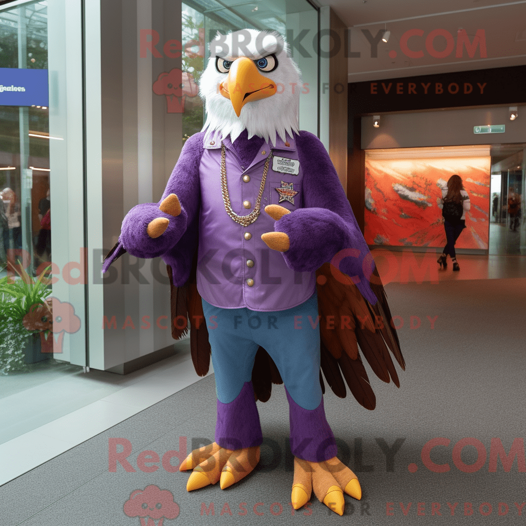 Purple Bald Eagle REDBROKOLY mascot costume character dressed with a ...