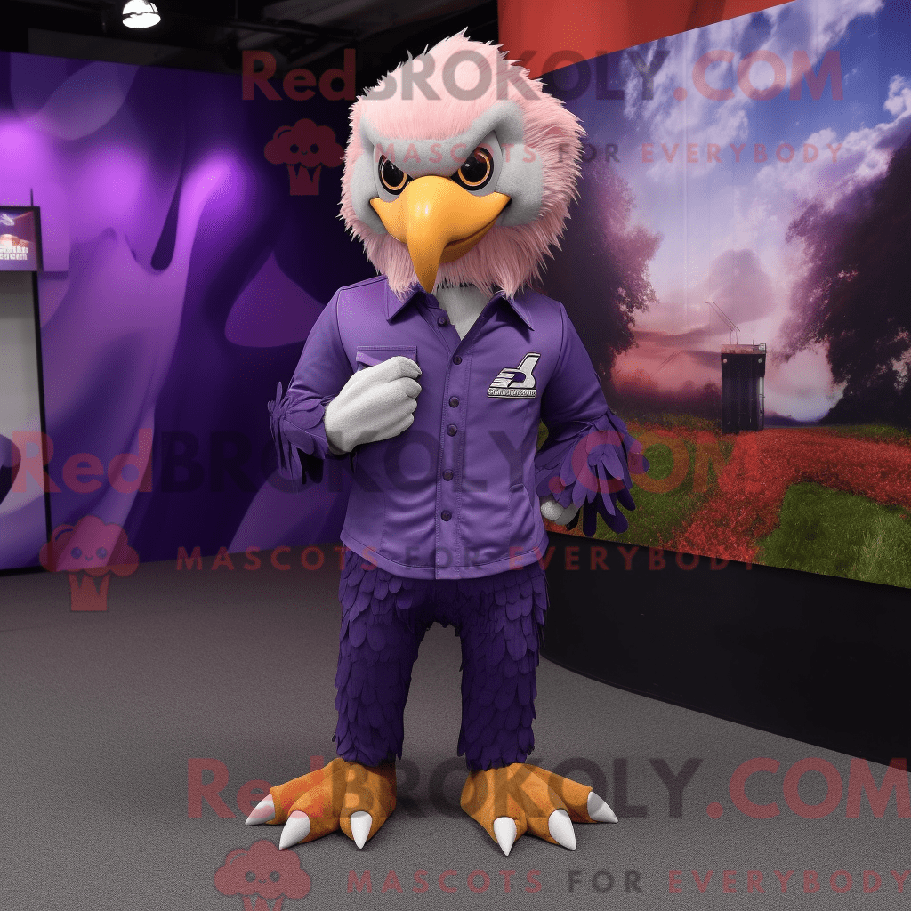 Purple Bald Eagle REDBROKOLY mascot costume character dressed with a ...