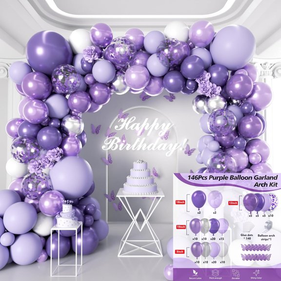 Purple Balloon Arch Kit, Latex Balloons for Birthday Wedding Party Decoration Supplies
