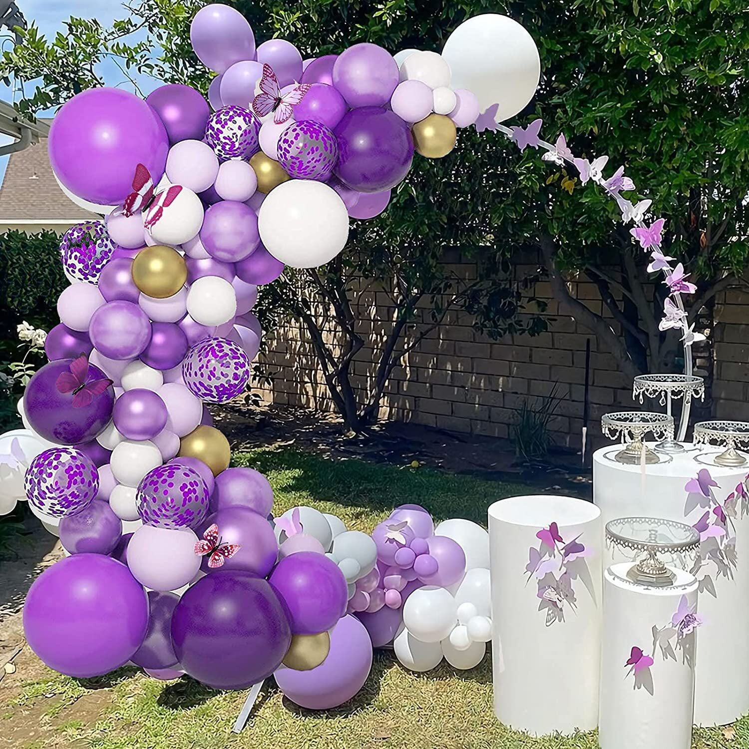 Purple White Lilac Theme Birthday Party Decorations Paper Circle Dots  Garlands Lavender Hanging Polka Streamer for Wedding Decor