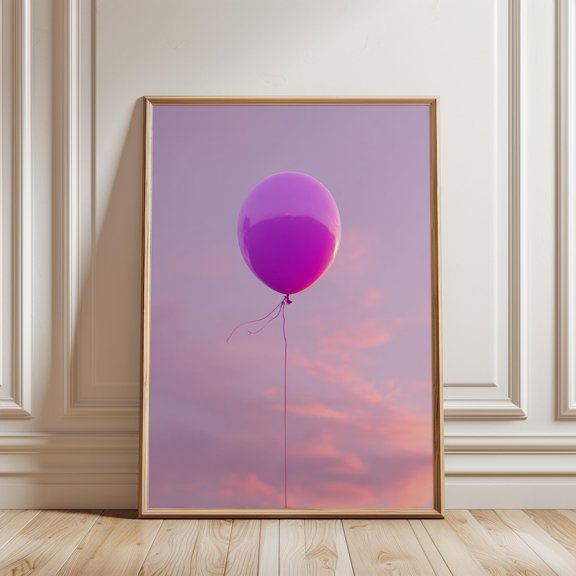 Purple Balloon Print Dreamy Pastel Sunset Sky Wall Art, Unframed Paper Print