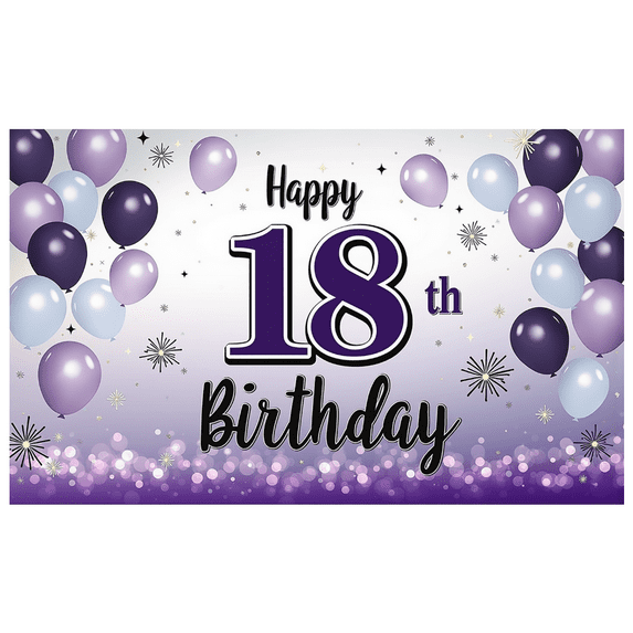 Purple Balloons Happy Birthday Banner Decorative Design Milestone Celebration Birthday Backdrop for Birthday Party Celebration Indoor Decoration Event