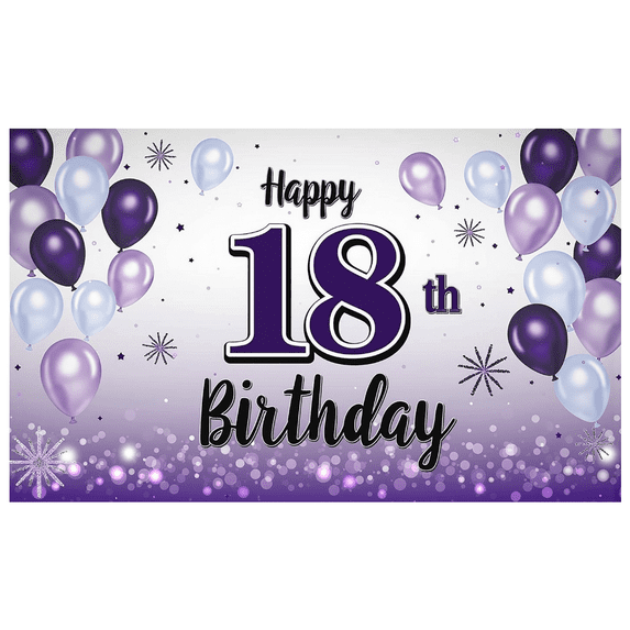 Purple Balloons Happy Birthday Banner Decorative Design Milestone Celebration Birthday Backdrop for Birthday Party Celebration Indoor Decoration Event