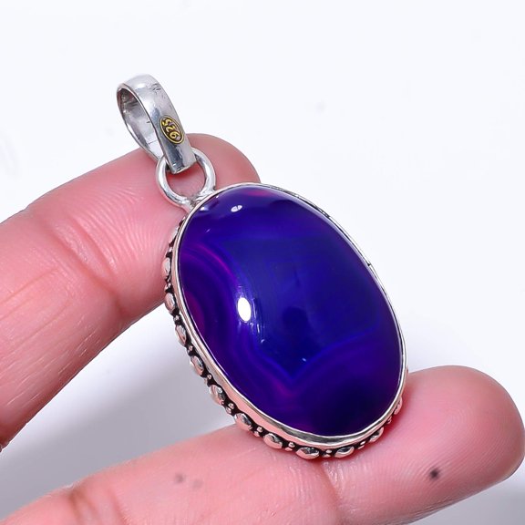 Purple Banded Agate - Botswana Handmade 925 Sterling Silver Pendant 1.87" P20