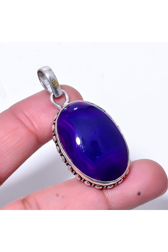 Purple Banded Agate - Botswana Handmade 925 Sterling Silver Pendant 1.87" P20