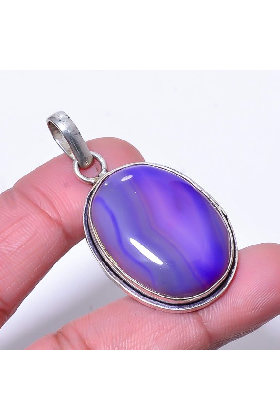 Purple Banded Agate - Botswana Handmade 925 Sterling Silver Pendant 1.95" P10
