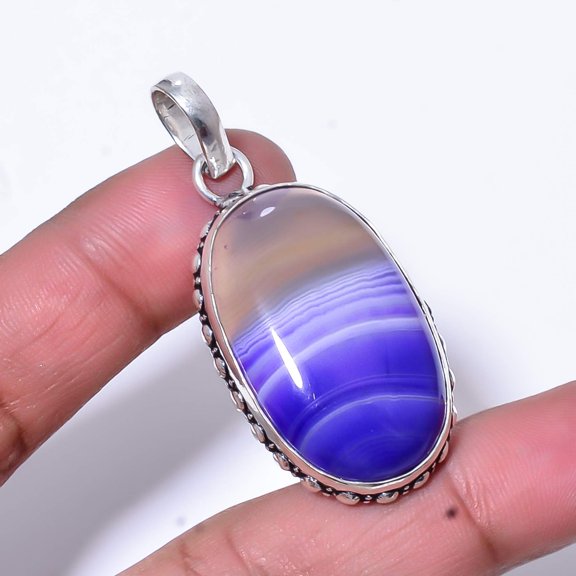 Purple Banded Agate - Botswana Handmade 925 Sterling Silver Pendant 2.03" P54