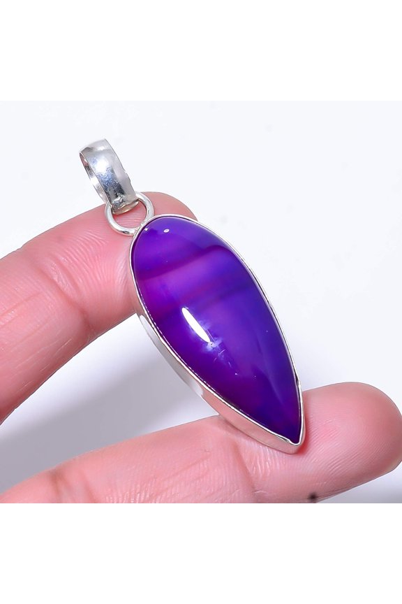Purple Banded Agate - Botswana Handmade 925 Sterling Silver Pendant 2.11" P38