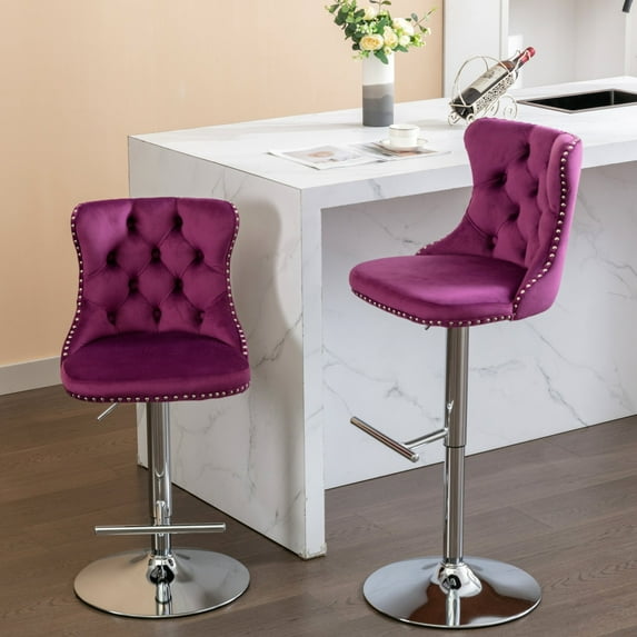 Purple Barstools with Hand - hammered Rivet Decoration / Stable for Kitchen Use