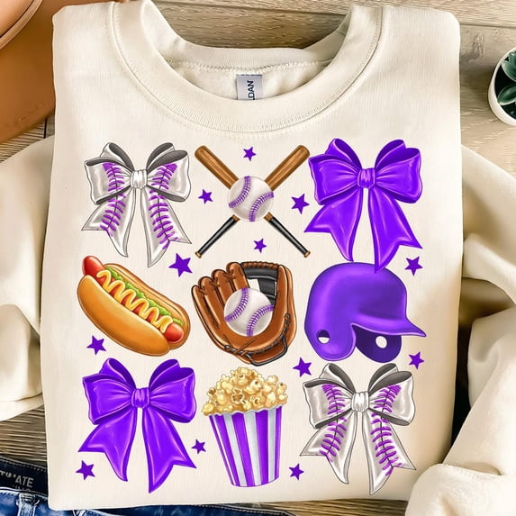 Purple Baseball Bow Shirt, Bow Baseball , Purple Coquette Baseball Shirt, Mama Shirt, Game Day Baseball Shirt Unisex S-5XL Hot Trending Shirt, Vintage Birthday Gift