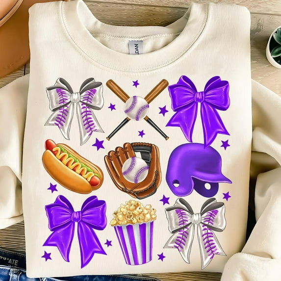 Purple Baseball Bow Shirt, Bow Baseball , Purple Coquette Baseball Shirt, Mama Shirt, Game Day Baseball Shirt Unisex S-5XL Hot Trending Shirt, Vintage Birthday Gift