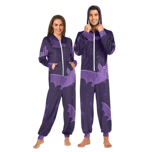 Purple Bat Adult onesie Pajamas, Crystal Velvet Ultra Soft Warm Jumpsuit for Men and Women