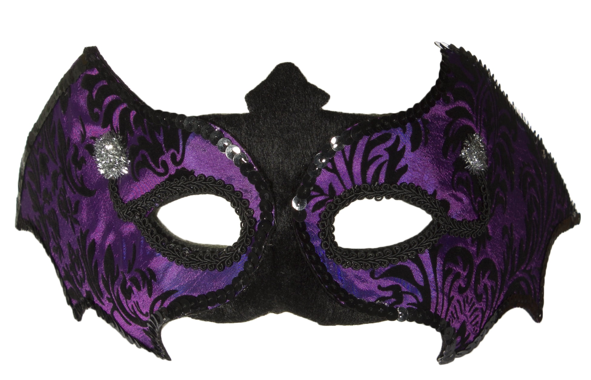 Purple Bat Half Mask Sequin Trim Floral Design Halloween Adult Costume ...