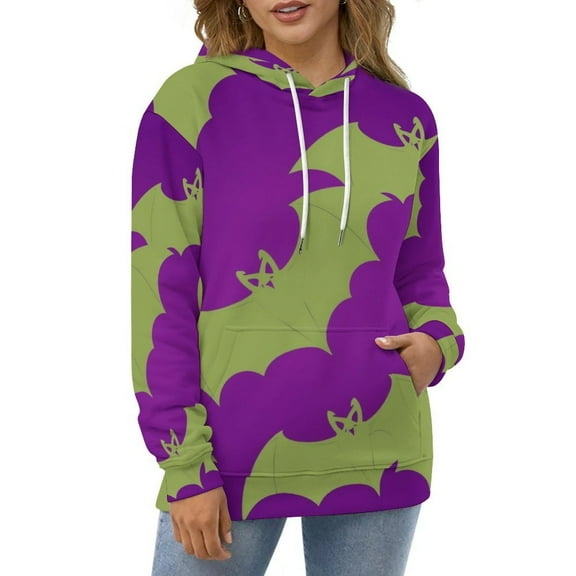 Purple Bat Hoodies Oversized Hoodie Women Long Sleeve Casual Sweatshirts