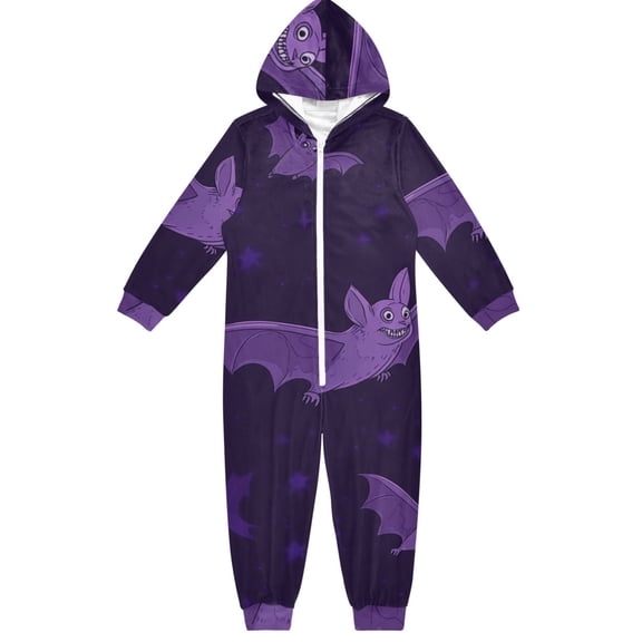 Purple Bat One Piece Pajamas Soft Jumpsuit Cozy Sleep and Play Romper Zipper and Pockets 12-13Y