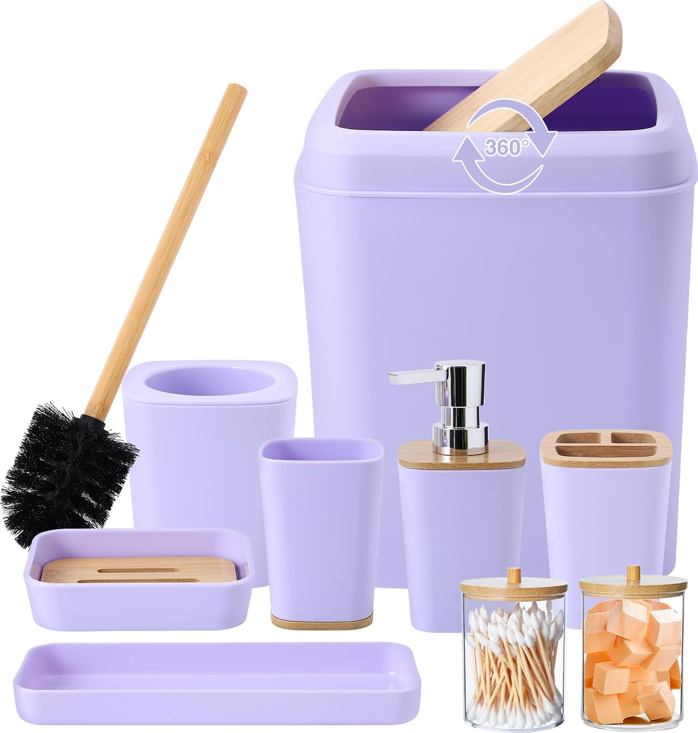 Purple Bathroom Accessories Set, 9 Piece Purple Bathroom Accessory Set ...