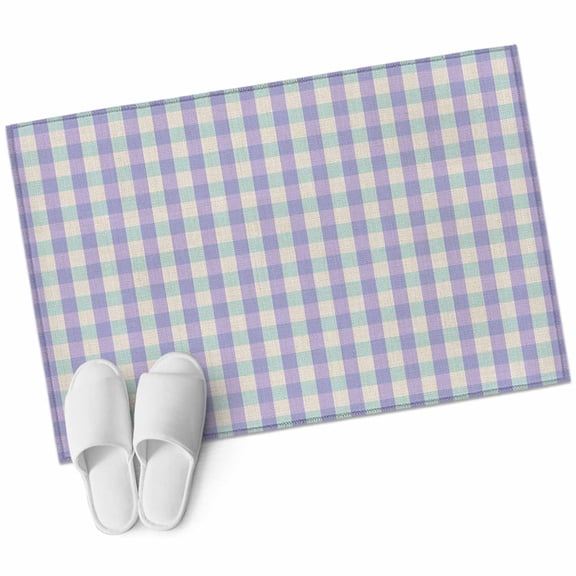 Purple Bathroom Mat 2x3 FT, Non Slip Small Kitchen Mat, Grid Checkered Plaid Gingham Lattice Trellis Washable Soft Backed Front Door Throw Rug Non-Shedding Indoor Outdoor Doormat for Entryway Sink