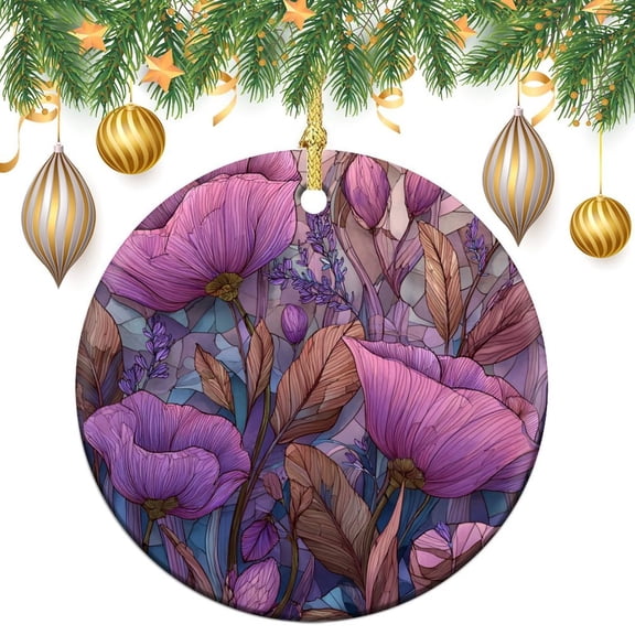 Purple Bauhinia & Violets Ornament Bauhinia & Violets Stained Glass Personalized Christmas Ornament Ornament for Christmas Tree Ornament Xmas Present