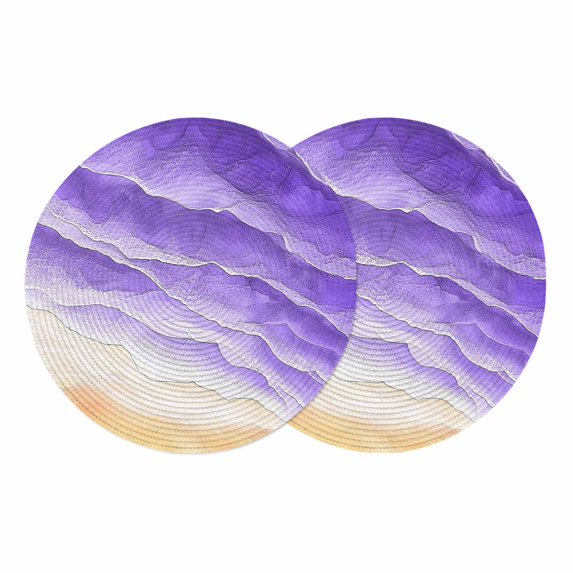 Purple Beach Coastal Round 13 Inch Placemats Set of 2, Summer Nautical Seaside Ocean Ombre HeatResistant Non Slip Place Mats for Dining Table, Wipeable Braided Kitchen Table Mats for Housewarming