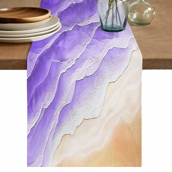Purple Beach Coastal Table Runner 70 Inches, Summer Nautical Seaside Ocean Ombre Bed Runner Dresser Scarves Tabletop for Indoor Outdoor Parties/Ceremony/Banquet, 13" x 70"