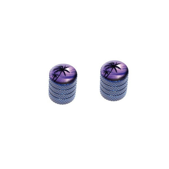 Purple Beach Sunset - Ocean Palm Tree Vacation Paradise Bike Valve Stem Caps