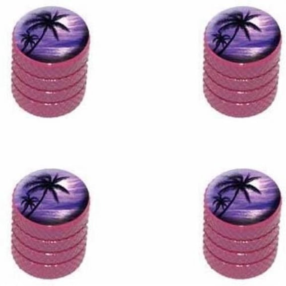 Purple Beach Sunset Ocean Palm Tree Vacation Paradise Tire Rim Wheel Aluminum Valve Stem Caps, Multiple Colors