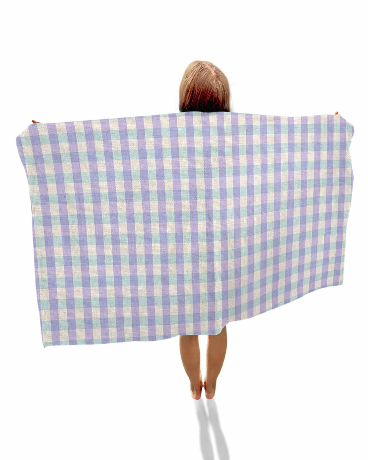 Purple Beach Towels Oversized Super Absorbent, Grid Checkered Plaid Gingham Lattice Trellis Lightweight Bath Towel Quick Dry Sets For Bathroom/Pool/Rv Camping/Beach Play/Gym Room/Picnic 23"x47"
