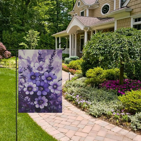 Purple Beautiful Flowers Garden Flag 12x18 inch Double Sided Outside Yard Decorations for Home Outdoor