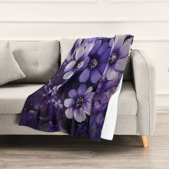 Purple Beautiful Flowers Throw Blanket 60" x 90" Soft and Warm Blankets for Couch Sofa and Bed