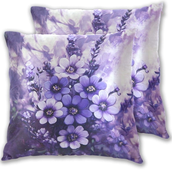 Purple Beautiful Flowers Throw Pillow Covers 20x20 Inch 2 Packs Decorative Square for Living Room Couch Bed Sofa