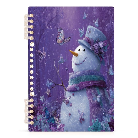 Purple Beauty Snowman Notebook College Horizontal Grid Paper Ink Spill Resistant Water Resistant Cover 8.3x5.7x0.4in