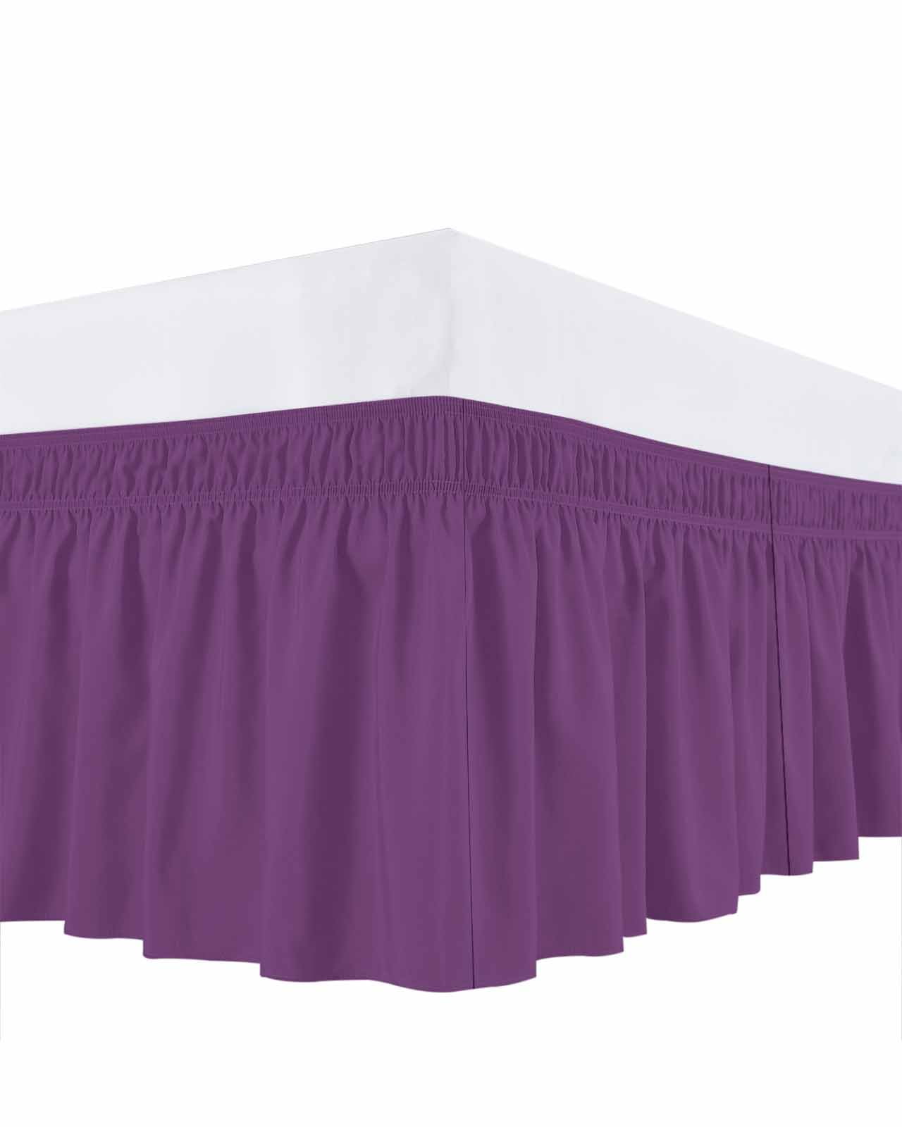 Purple Bed Skirt Simple Background Modern Solid Color Monochrome Bed Skirts King Size 18 Inch Drop, Wrap Around Dust Ruffle&nbsp;Bedskirt with Adjustable Elastic Belt for Queen Size Beds