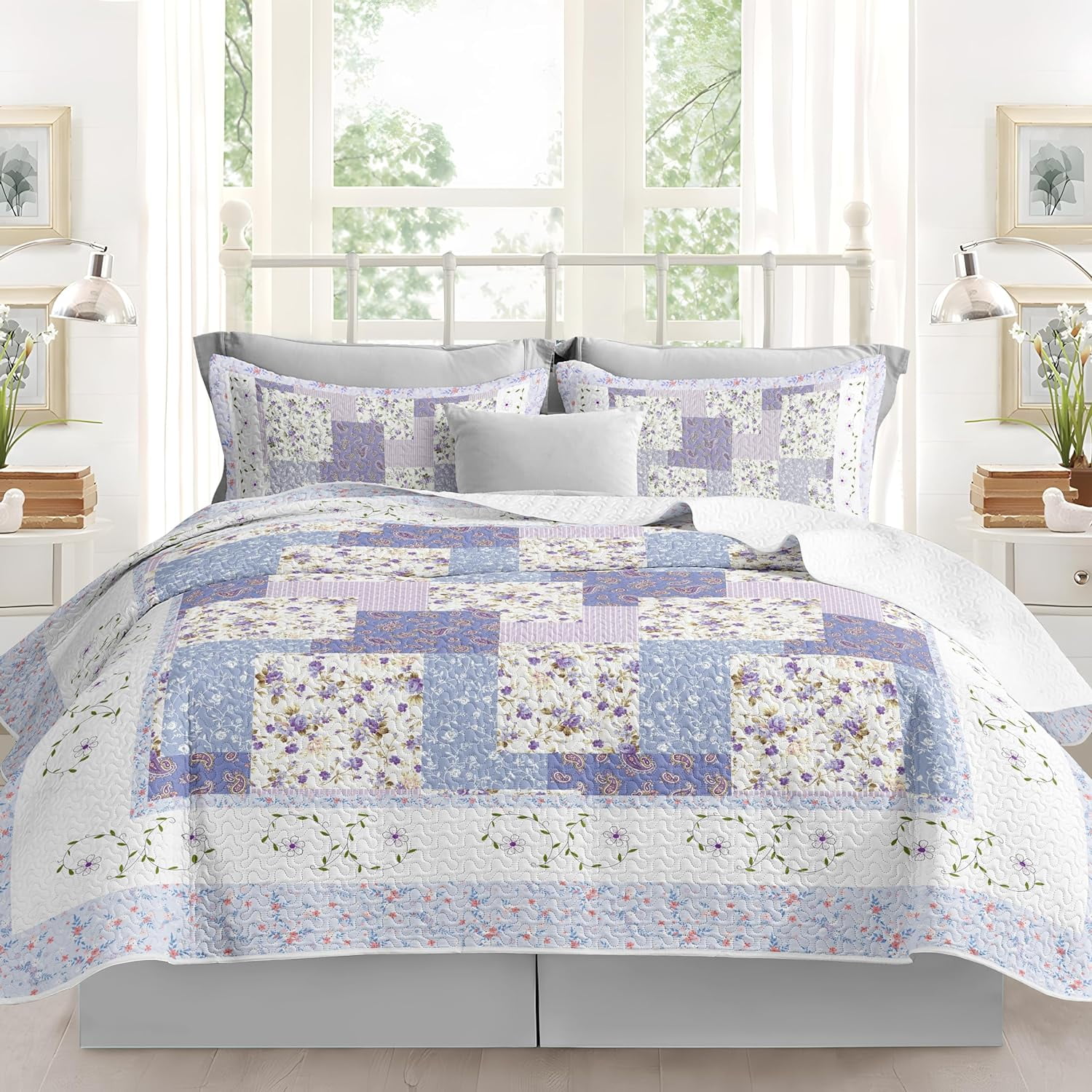 Tritard 3 Piece Purple King Quilt Set Comforters Bedspreads Patchwork Coverlets All Season,96"x106"