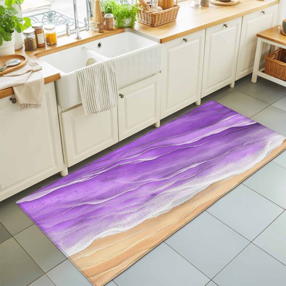 Purple Beige Ocean Waves Rectangle Rug 2'x6' Beach Stripe Water Ripple Washable Area Rugs for Living Room Bedroom Entryway Non Slip Entrance Door Mat Indoor Floor Carpet