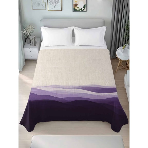 Purple Beige Ombre Full Size Flat Sheet, Wrinkleproof & Fadeproof Cooling Flat Bed Sheet Only, Minimalist Ocean Waves Linen Breathable Soft Bedding Top Sheets 81 x 96 Inches