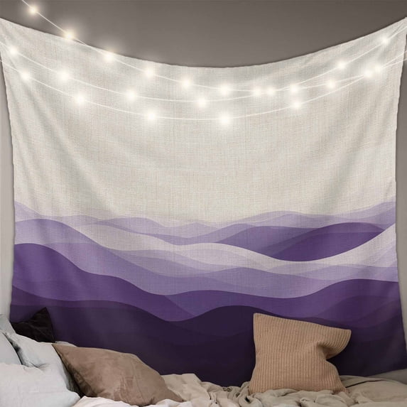Purple Beige Ombre Large Tapestry for Bedroom Wall Hanging Tapestry, Minimalist Ocean Waves Linen Ceiling Backdrop Tapestries Poster Blanket Wall Decor for Teens Room Living Room Dorm 86" x 104"