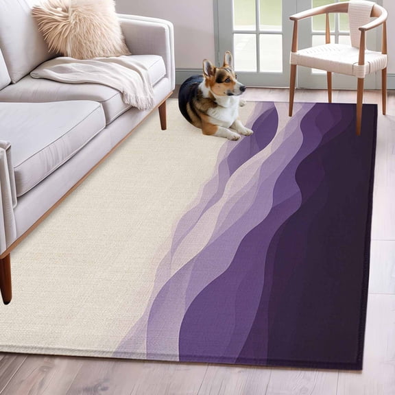 Purple Beige Ombre Runner Rug 2.7x5 FT, Non Slip Entryway Carpet, Minimalist Ocean Waves Linen Washable Soft Floor Carpet Entrance Mat Non-Shedding Throw Rug for Hallway Laundry Room Bedside