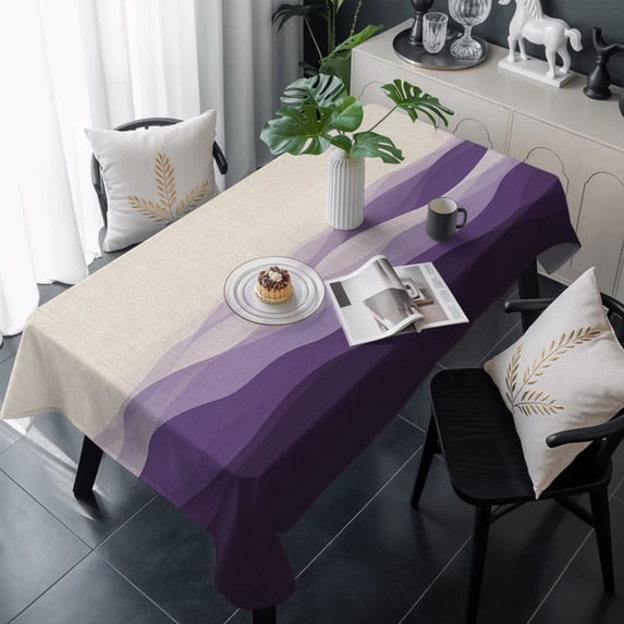 Purple Beige Ombre Table Cloth Waterproof Tablecloths, Minimalist Ocean Waves Linen Tablecloth Dining Table Cover for Kitchen Party Tabletop Outdoor, Rectangle Tablecloth 54x108 Inch