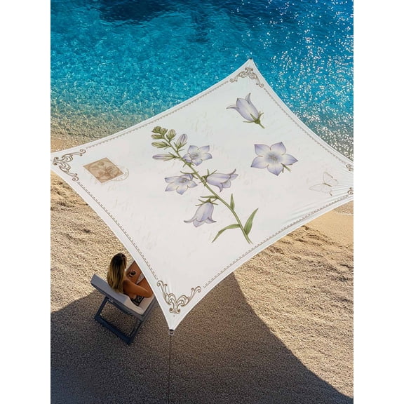 Purple Bellflowers Sun Shade Sail 6.5' x 10', Country Pastoral Watercolor Flowers Green Leaf Rectangle Outdoor Sunshade Canopy, Waterproof UV Block Patio Covers for Garden Yard Beach