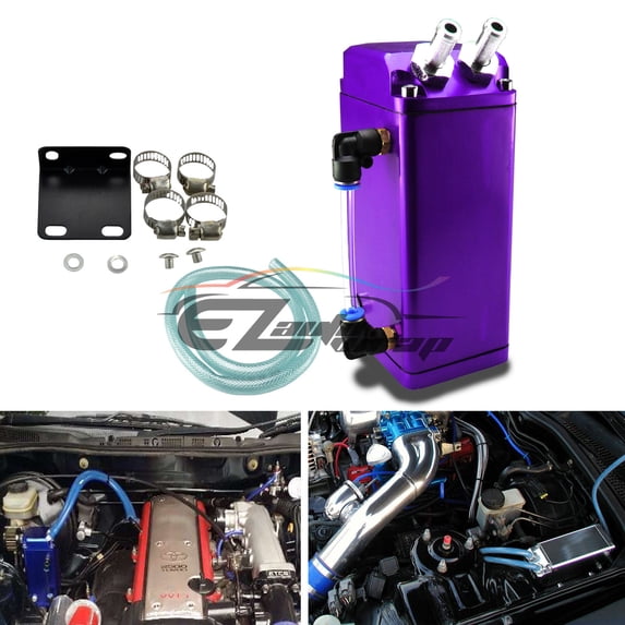 Purple Billet Square Aluminum Engine Oil Catch Tank Can Reservoir Breather Kit