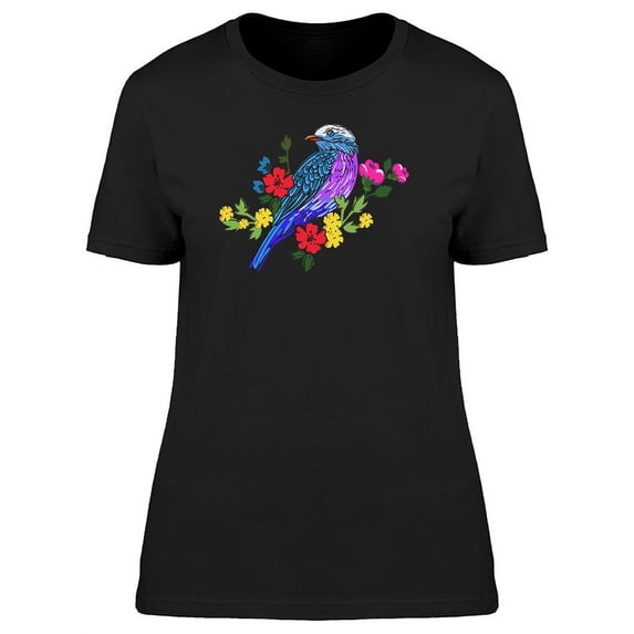 Purple Bird With Flowers T-Shirt Women -Image by Shutterstock, Female Medium