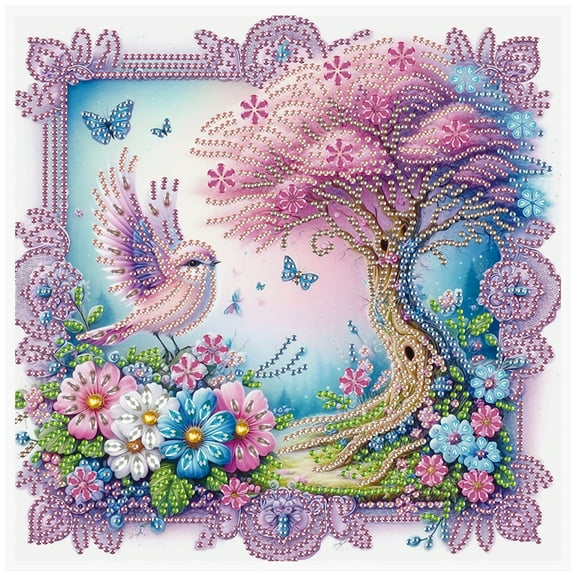 Purple Birdie Tree Hole Diamond Art Painting Kit