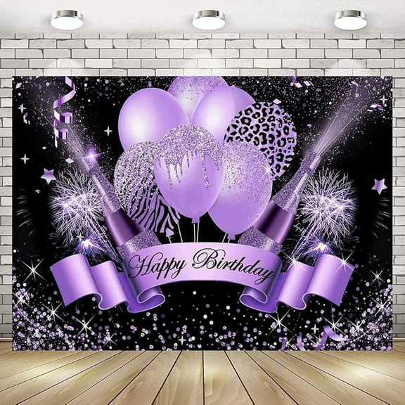 Purple Birthday Backdrop for Women Girls Happy Birthday Photography Background Purple Silver Balloons Spots Bday Party Decorations Cake Table Banner Photo Booth