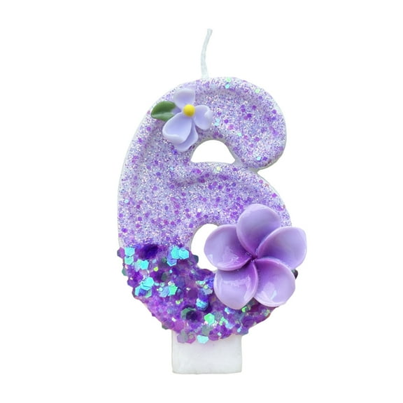 Purple Birthday Candles,Purple Daisy Flower Birthday Party Decorations,Purple Sequin Birthday Cake Toppers for Anniversary Party Celebration Supplies(#6 3*1.5in)