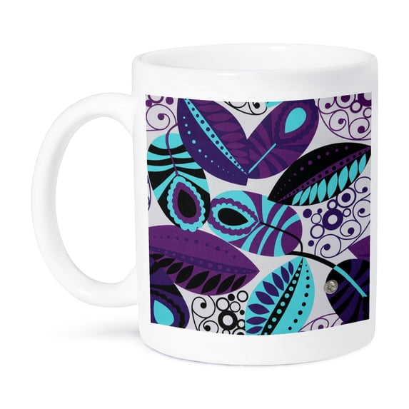 3dRose, Purple, black, aqua, white leaves and swirls, 15oz Mug