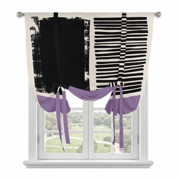 Purple Black Balloon Curtains for Bedroom/Front Door/Bathroom, Farmhouse Striped Modern Abstract Art Tie Up Curtains 63 Inch Length Light Filtering Kitchen Curtains Shades for Windows 46"x63"